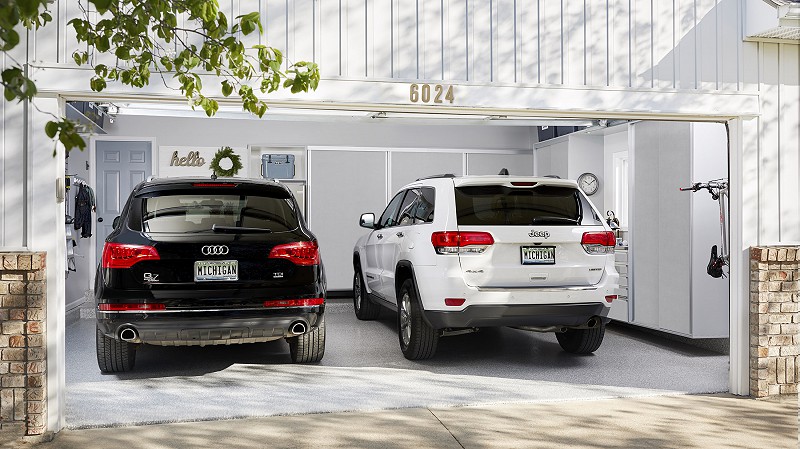 Organized Two Car Garage with cars